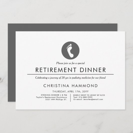 Invitation Dîner de retraite podiatre | Style minimal (Devant / Derrière)