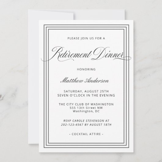 Invitation Dîner de retraite simple et élégant (Devant)