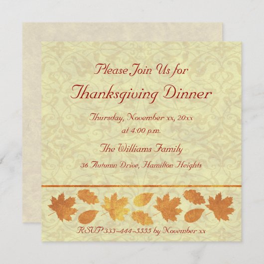 Invitation Dîner de Thanksgiving (Devant / Derrière)