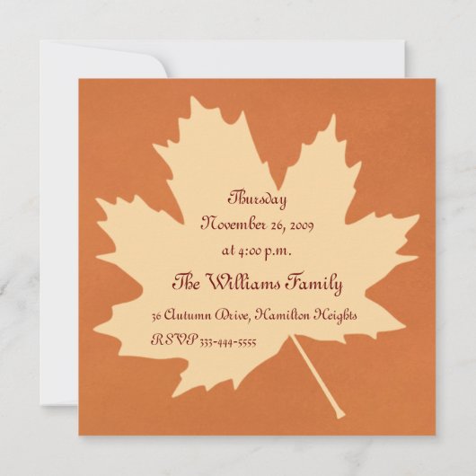 Invitation Dîner de Thanksgiving (Dos)