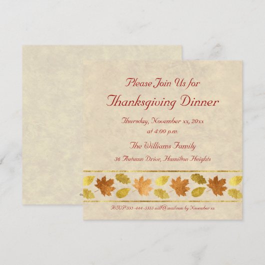 Invitation Dîner de Thanksgiving (Devant / Derrière)