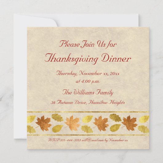 Invitation Dîner de Thanksgiving (Devant)