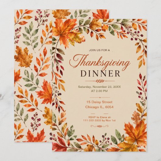 Invitation Dîner de Thanksgiving (Devant / Derrière)
