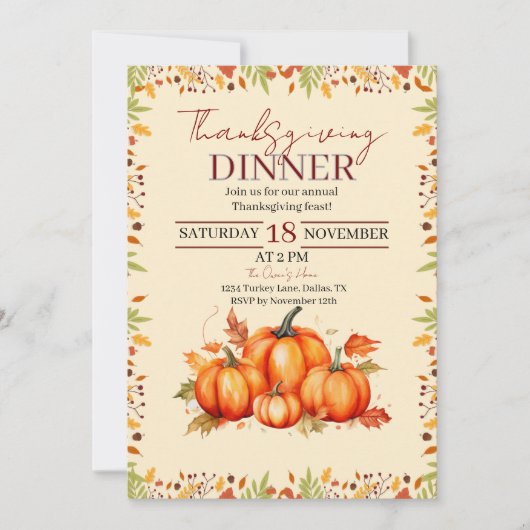 Invitation Dîner de Thanksgiving (Devant)