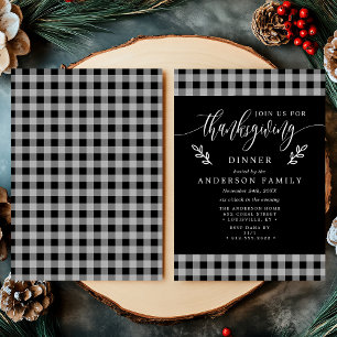 Invitation Dîner de Thanksgiving à carreaux buffle noir et bl