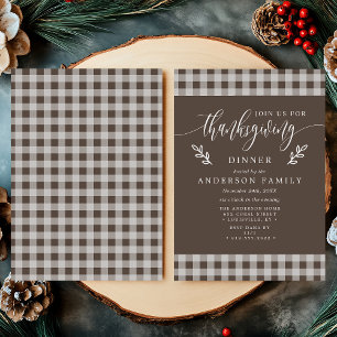 Invitation Dîner de Thanksgiving à carreaux buffles marron et