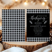 Invitation Dîner de Thanksgiving à carreaux de bison noir et 