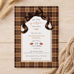 Invitation Dîner de Thanksgiving à carreaux marron et orange