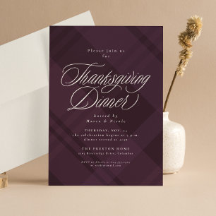 Invitation Dîner de Thanksgiving à carreaux violets automnaux