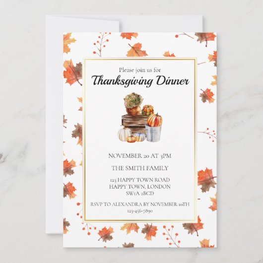 Invitation Dîner de Thanksgiving à la citrouille d'automne pe (Devant)