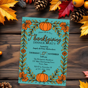 Invitation Dîner de Thanksgiving à la citrouille orange turqu