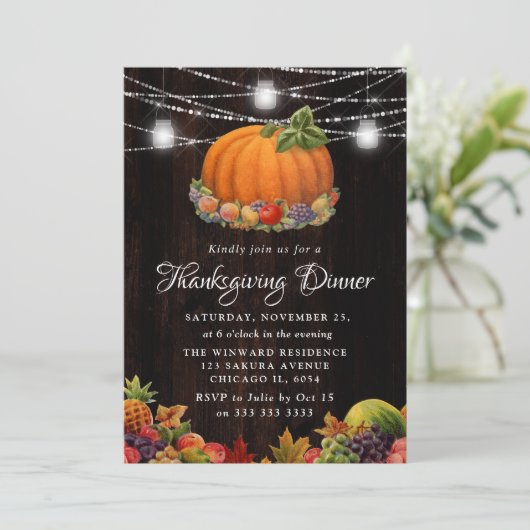 Invitation Dîner de Thanksgiving à la citrouille rustique et (Debout devant)
