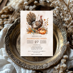 Invitation Dîner de Thanksgiving à la dinde à l'aquarelle