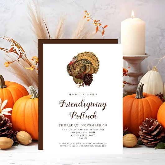 Invitation Dîner de Thanksgiving à la dinde vintage
