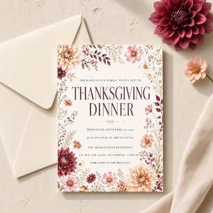 Invitation Dîner de Thanksgiving à la fleur sauvage d'automne