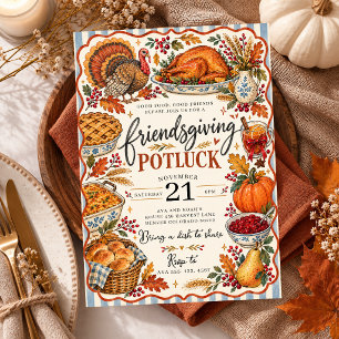 Invitation Dîner de Thanksgiving à la main Friendsgiving Auto