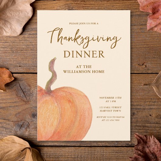 Invitation Dîner de Thanksgiving à la pumpkin rustique