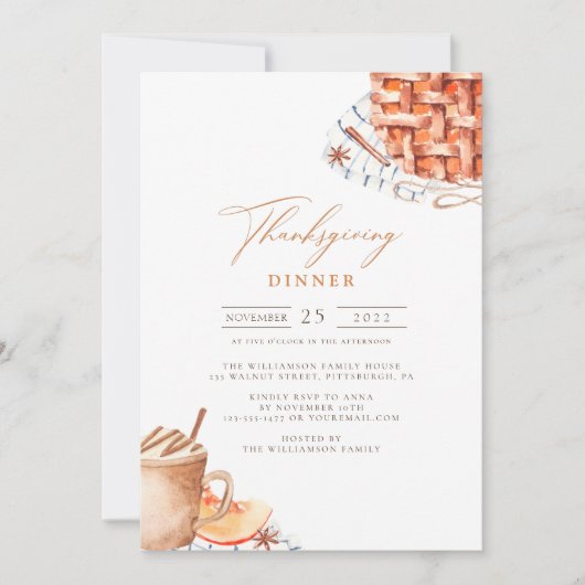 Invitation Dîner de Thanksgiving à la tarte au potiron à l'aq (Devant)