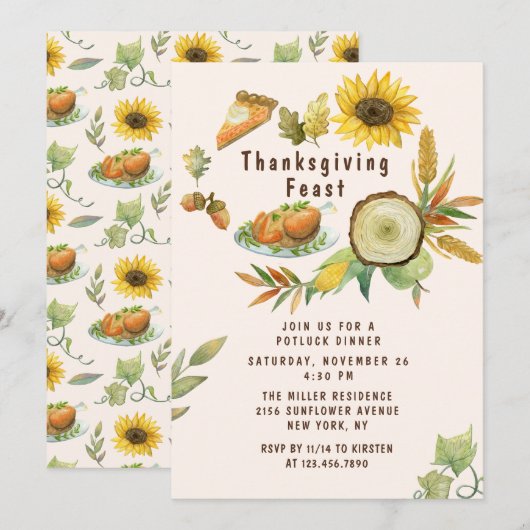 Invitation Dîner de Thanksgiving à l'aquarelle (Devant / Derrière)