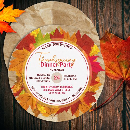 Invitation Dîner de Thanksgiving à l'automne rustique