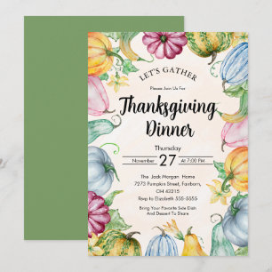 Invitation Dîner de Thanksgiving aquarelle Citrouille et feui