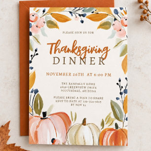 Invitation Dîner de Thanksgiving Aquarelle d'automne Citrouil