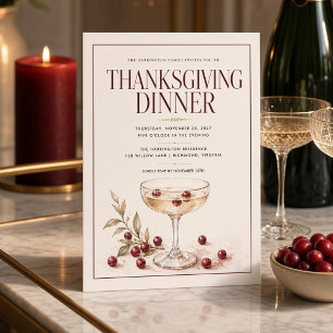 Invitation Dîner de Thanksgiving au Champagne aux Canneberges