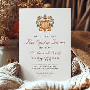 Invitation Dîner de Thanksgiving au script élégant de crête d