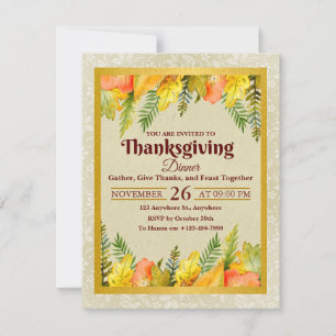 Invitation Dîner de Thanksgiving automnal élégant en feuille