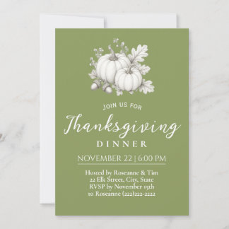 Invitation Dîner de Thanksgiving aux citrouilles et glands él