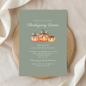 Invitation Dîner de Thanksgiving aux citrouilles orange rusti