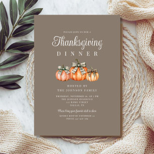 Invitation Dîner de Thanksgiving aux citrouilles rustiques