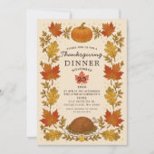 Invitation Dîner de Thanksgiving aux feuilles d'automne rusti (Devant)