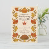 Invitation Dîner de Thanksgiving aux feuilles d'automne rusti (Debout devant)