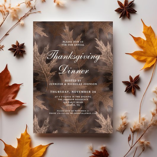 Invitation Dîner de Thanksgiving aux feuilles d'automne rusti