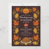 Invitation Dîner de Thanksgiving aux feuilles d'automne rusti (Devant)