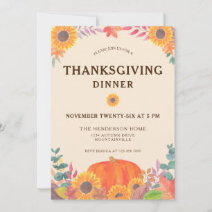 Invitation Dîner de Thanksgiving aux tournesols de citrouille