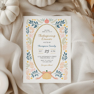 Invitation Dîner de Thanksgiving avec citrouilles et arc d'au