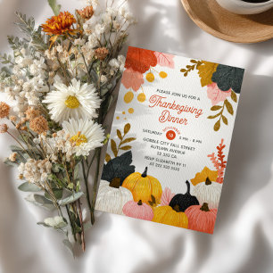 Invitation Dîner de Thanksgiving avec citrouilles vibrantes e
