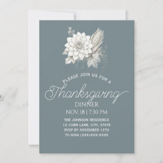 Invitation Dîner de Thanksgiving avec des fleurs, du maïs et