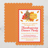 Invitation Dîner de Thanksgiving avec un dindon mignon (Devant / Derrière)