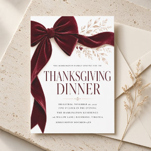 Invitation Dîner de Thanksgiving avec un nœud bourguignon