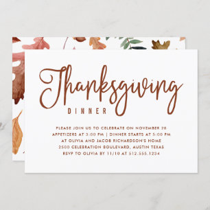 Invitation Dîner de Thanksgiving  Blanc avec feuilles d'autom