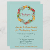 Invitation Dîner de Thanksgiving Bleu Magnifique (Devant / Derrière)