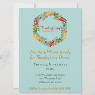 Invitation Dîner de Thanksgiving Bleu Magnifique
