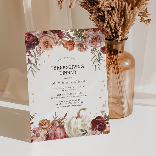 Invitation Dîner de Thanksgiving Boho Pumpkin Autumn Bloom