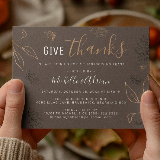 Invitation Dîner de Thanksgiving Botanique Élégant