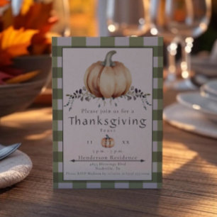 Invitation Dîner de Thanksgiving Citrouille aquarelle Green