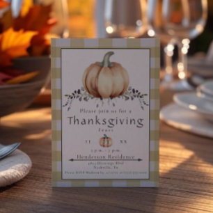 Invitation Dîner de Thanksgiving Citrouille aquarelle Jaune