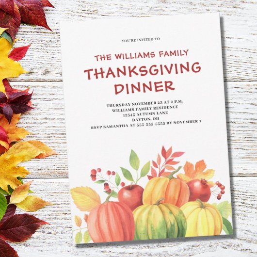 Invitation Dîner de Thanksgiving Citrouille Autumn Leaf